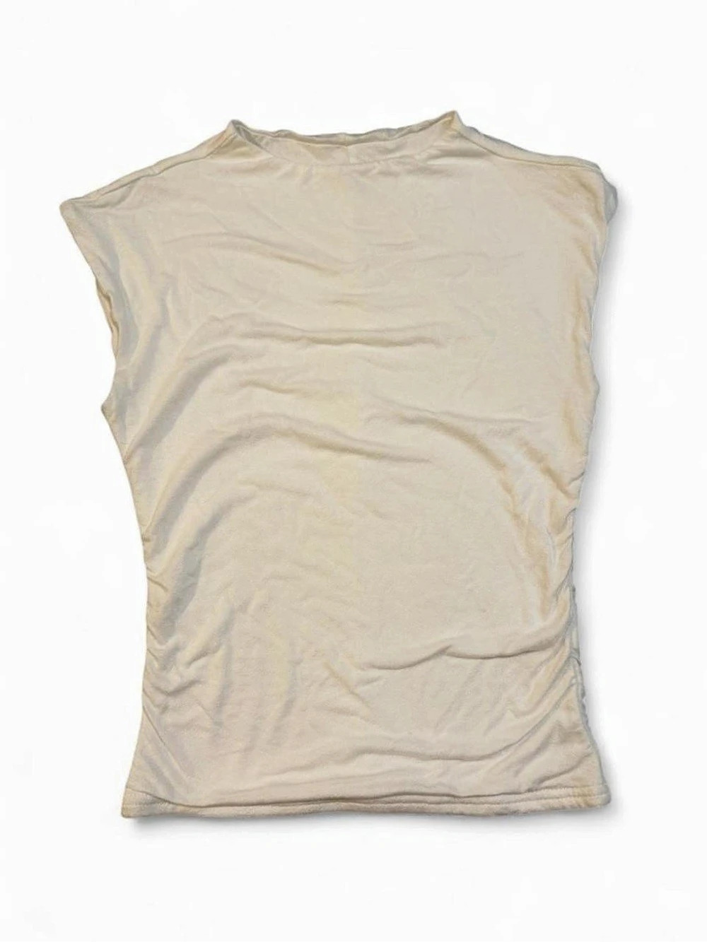 The Workshop Boatneck Ruched Tank Top Cream Muscle Tee Like New